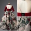 Elegant Burgundy Birthday Flower Girl Dresses 2022 Ball Gown High Neck Beading Tassel Lace Flower 1/2 Sleeves Backless Floor-Length / Long Flower Girl Dresses