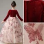 Chic / Beautiful Burgundy Suede Birthday Flower Girl Dresses 2022 Ball Gown Scoop Neck Lace Butterfly Long Sleeve Floor-Length / Long Flower Girl Dresses
