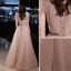 Chic / Belle Rougissant Rose Robe De Bal 2022 Princesse De l'épaule Noeud Paillettes Faux Diamant Manches Courtes Dos Nu Longue Robe De Ceremonie