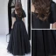 Modest / Simple Black Prom Dresses 2022 A-Line / Princess Off-The-Shoulder Short Sleeve Backless Floor-Length / Long Formal Dresses