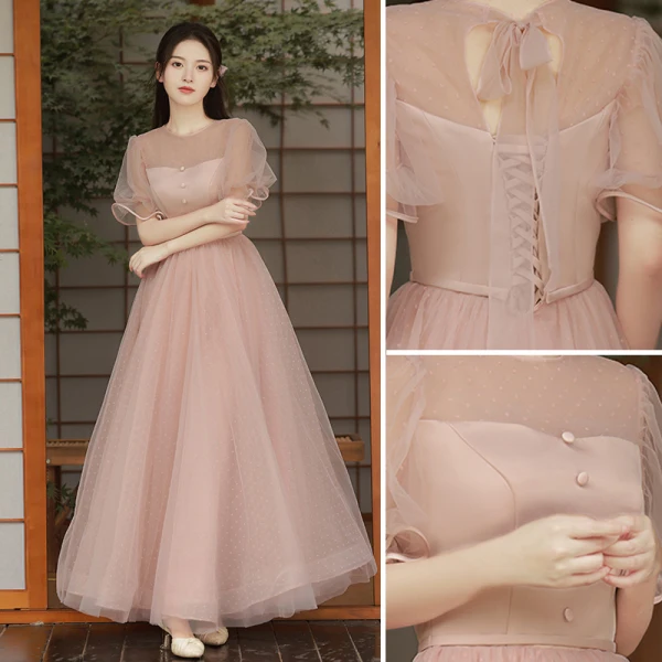 Simple Rougissant Rose Robe Demoiselle D'honneur 2022 Princesse Manches Courtes Dos Nu Longue Robe Demoiselle D'honneur