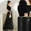 Elegant Black Sequins Prom Dresses 2022 A-Line / Princess Pearl Square Neckline Short Sleeve Backless Floor-Length / Long Formal Dresses