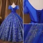 Vintage / Retro Royal Blue Beading Glitter Sequins Prom Dresses 2022 Ball Gown Square Neckline Puffy Short Sleeve Backless Floor-Length / Long Formal Dresses