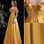 Elegant Yellow Satin Prom Dresses 2022 A-Line / Princess Ruffle Off-The-Shoulder Short Sleeve Backless Floor-Length / Long Formal Dresses