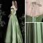 Elegant Sage Green Solid Color Satin Prom Dresses 2022 A-Line / Princess Square Neckline Puffy Short Sleeve Backless Floor-Length / Long Formal Dresses