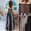 Affordable Black Ruffle Prom Dresses 2021 A-Line / Princess Spaghetti Straps Beading Sequins Lace Flower Sleeveless Backless Floor-Length / Long Prom Formal Dresses
