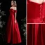 Elegant Burgundy Satin Prom Dresses 2022 A-Line / Princess Scoop Neck Short Sleeve Backless Floor-Length / Long Formal Dresses