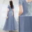 Chic / Beautiful Sky Blue Glitter Prom Dresses 2022 A-Line / Princess V-Neck Beading Sequins Short Sleeve Backless Floor-Length / Long Formal Dresses