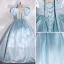 Élégant Bleu Ciel Satin Robe De Bal 2022 Robe Boule Gonflée Encolure Carrée Faux Diamant Ceinture Manches Courtes Dos Nu Longue Robe De Ceremonie
