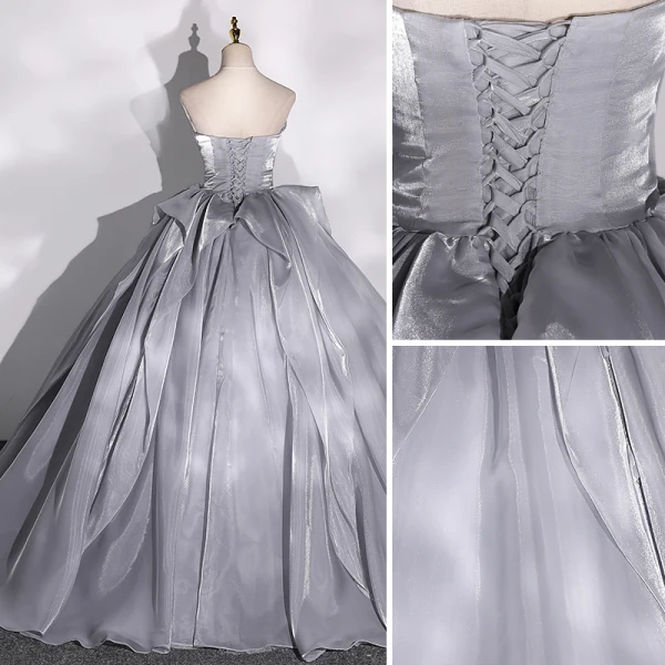 Mode Silber Grau Fallende Rüsche Ballkleider 2022 Ballkleid Bandeau Ärmellos Rückenfreies Lange Festliche Kleider