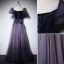 Elegant Purple Prom Dresses 2022 A-Line / Princess Square Neckline Puffy Short Sleeve Backless Bow Floor-Length / Long Formal Dresses