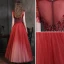 High-end Burgundy Prom Dresses 2021 A-Line / Princess High Neck Handmade  Beading Crystal Rhinestone Sleeveless Floor-Length / Long Prom Formal Dresses