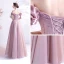 Elegant Dusky Pink Prom Dresses 2021 A-Line / Princess Off-The-Shoulder Glitter Beading Crystal Short Sleeve Backless Floor-Length / Long Prom Formal Dresses