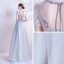 Vintage / Retro Silver Prom Dresses 2021 A-Line / Princess Scoop Neck Bow Beading Pearl Rhinestone Sequins Sleeveless Backless Floor-Length / Long Prom Formal Dresses