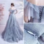 Moderne / Mode Bleu Ciel Volants en Cascade Robe De Bal Bretelles croisées 2021 Princesse De l'épaule Perlage Cristal Perle Faux Diamant Manches Courtes Dos Nu Longue Promo Robe De Ceremonie