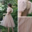 Chic / Belle Rose Sombre de retour Robe De Graduation 2021 Princesse Noeud Encolure Carrée Gonflée Manches Courtes Dos Nu Thé Longueur Robe De Ceremonie
