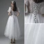 Simple Blanche Courte Robe De Mariée 2021 Princesse Encolure Carrée Manches Courtes Dos Nu Mariage