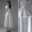 Schlicht Ivory / Creme Satin Brautkleider / Hochzeitskleider 2021 A Linie Eckiger Ausschnitt Kurze Ärmel Schleife Rückenfreies Wadenlang Hochzeit