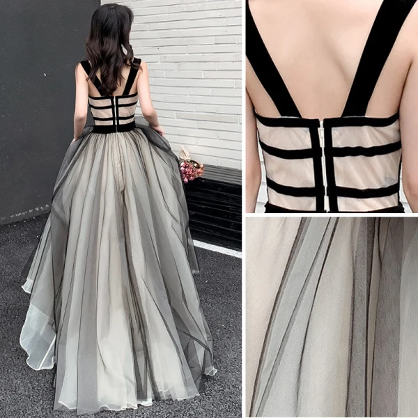Chic / Belle Noire Robe De Bal 2021 Princesse Bretelles Spaghetti Paillettes En Dentelle Fleur Noeud Sans Manches Dos Nu Longue Promo Robe De Ceremonie