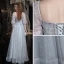 Glitzernden Silber Perlenstickerei Pailletten Strass Abendkleider Ballkleider 2021 A Linie Eckiger Ausschnitt Spitze Blumen 3/4 Ärmel Rückenfreies Lange Abend Ball Festliche Kleider