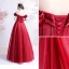 Vintage / Retro Burgundy Prom Dresses 2021 A-Line / Princess Ruffle Off-The-Shoulder Beading Crystal Rhinestone Short Sleeve Backless Floor-Length / Long Prom Formal Dresses