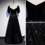Bling Bling Sternenklarer Himmel Schwarz Star Pailletten Ballkleider 2021 A Linie Eckiger Ausschnitt Kurze Ärmel Rückenfreies Lange Ball Festliche Kleider