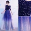 Sparkly Royal Blue Suede Star Sequins Prom Dresses 2021 A-Line / Princess V-Neck 1/2 Sleeves Floor-Length / Long Prom Formal Dresses
