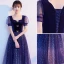 Bling Bling Bleu Roi Étoile Paillettes Faux Diamant Noeud Robe De Bal 2021 Princesse Encolure Carrée Manches Courtes Dos Nu Longue Promo Robe De Ceremonie
