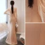 Charming Champagne Evening Dresses  2021 Trumpet / Mermaid Spaghetti Straps Beading Short Sleeve Backless Floor-Length / Long Evening Party Formal Dresses