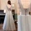 Charming Grey Evening Dresses Evening Dresses  2021 A-Line / Princess V-Neck Beading Short Sleeve Backless Floor-Length / Long Evening Party Formal Dresses