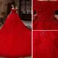 Charming Red Glitter Beading Cascading Ruffles Wedding Dresses 2021 Ball Gown Off-The-Shoulder Short Sleeve Backless Royal Train Wedding