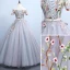 Chic / Beautiful Grey Quinceañera Prom Dresses 2018 Ball Gown Embroidered Bow Off-The-Shoulder Backless Short Sleeve Floor-Length / Long Formal Dresses