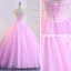 Chic / Beautiful Candy Pink Prom Dresses 2018 Ball Gown Appliques Pearl Strapless Backless Sleeveless Floor-Length / Long Formal Dresses