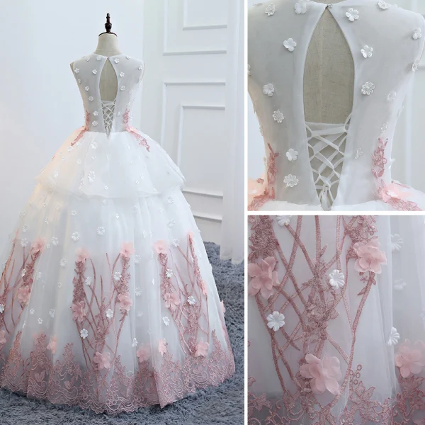 Elegant Ivory Prom Dresses 2018 Ball Gown Appliques Bow Pearl U-Neck Backless Sleeveless Floor-Length / Long Formal Dresses