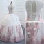 Elegant Ivory Prom Dresses 2018 Ball Gown Appliques Bow Pearl U-Neck Backless Sleeveless Floor-Length / Long Formal Dresses