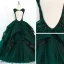 Chic / Beautiful Dark Green Prom Dresses 2018 Ball Gown Beading Cascading Ruffles Spaghetti Straps Backless Sleeveless Floor-Length / Long Formal Dresses