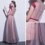 Chic / Beautiful Burgundy Evening Dresses  2018 A-Line / Princess Appliques Lace Flower Crystal Bow High Neck Short Sleeve Floor-Length / Long Formal Dresses