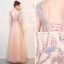 Elegant Pearl Pink Prom Dresses 2018 A-Line / Princess Lace Flower Pearl V-Neck Backless Sleeveless Floor-Length / Long Formal Dresses