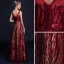 Chic / Beautiful Burgundy Evening Dresses  2018 A-Line / Princess Lace Flower Sequins Sash Scoop Neck Backless Sleeveless Floor-Length / Long Formal Dresses