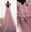Chic / Beautiful Blushing Pink Prom Dresses 2018 A-Line / Princess Appliques Bow Pearl Scoop Neck Backless Sleeveless Floor-Length / Long Formal Dresses