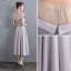 Chic / Beautiful Grey Homecoming Graduation Dresses 2018 A-Line / Princess Rhinestone Sash Scoop Neck Short Sleeve Tea-length Formal Dresses