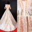Luxe Champagne Robe De Soirée 2018 Princesse En Dentelle Appliques Perlage Perle Paillettes V-Cou Dos Nu Sans Manches Train De Balayage Robe De Ceremonie