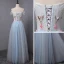 Chic / Beautiful Sky Blue Prom Dresses 2018 A-Line / Princess Appliques Crystal Pleated Off-The-Shoulder Backless Short Sleeve Floor-Length / Long Formal Dresses