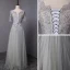 Abordable Gris Robe De Bal 2018 Princesse Noeud En Dentelle Fleur Encolure Dégagée Manches Courtes Longue Robe De Ceremonie