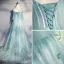 Élégant Bleu Robe De Soirée 2018 Princesse Appliques Noeud Bretelles Spaghetti Dos Nu Sans Manches Train De Balayage Robe De Ceremonie