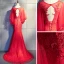 Chic / Beautiful Red Evening Dresses  2018 Trumpet / Mermaid Lace Appliques Beading Sequins Scoop Neck Backless 3/4 Sleeve Sweep Train Formal Dresses