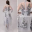 High Low Grey Cocktail Dresses 2018 A-Line / Princess Lace Appliques Asymmetrical High Neck 3/4 Sleeve Formal Dresses