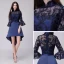 Chic / Belle de retour Kaki Robe De Graduation 2018 Princesse Noeud En Dentelle Asymétrique Col Haut 3/4 Manches Robe De Ceremonie