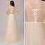 Chic / Beautiful Champagne Evening Dresses  2018 A-Line / Princess Metal Sash V-Neck Backless 1/2 Sleeves Floor-Length / Long Formal Dresses