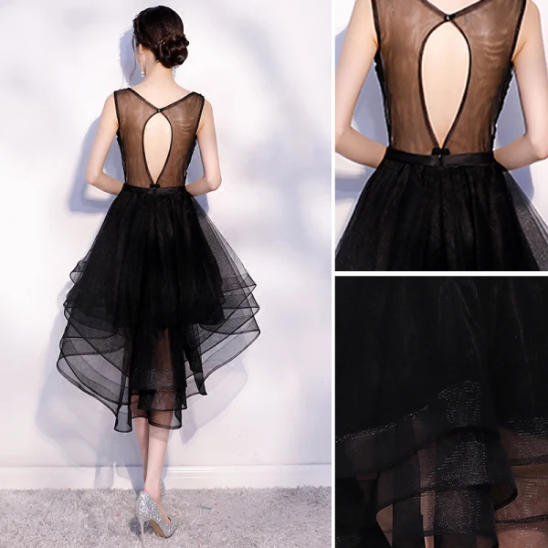 Sexy Schwarz Cocktailkleider 2018 Pailletten Asymmetrisch Rundhalsausschnitt Rückenfreies Ärmellos Festliche Kleider